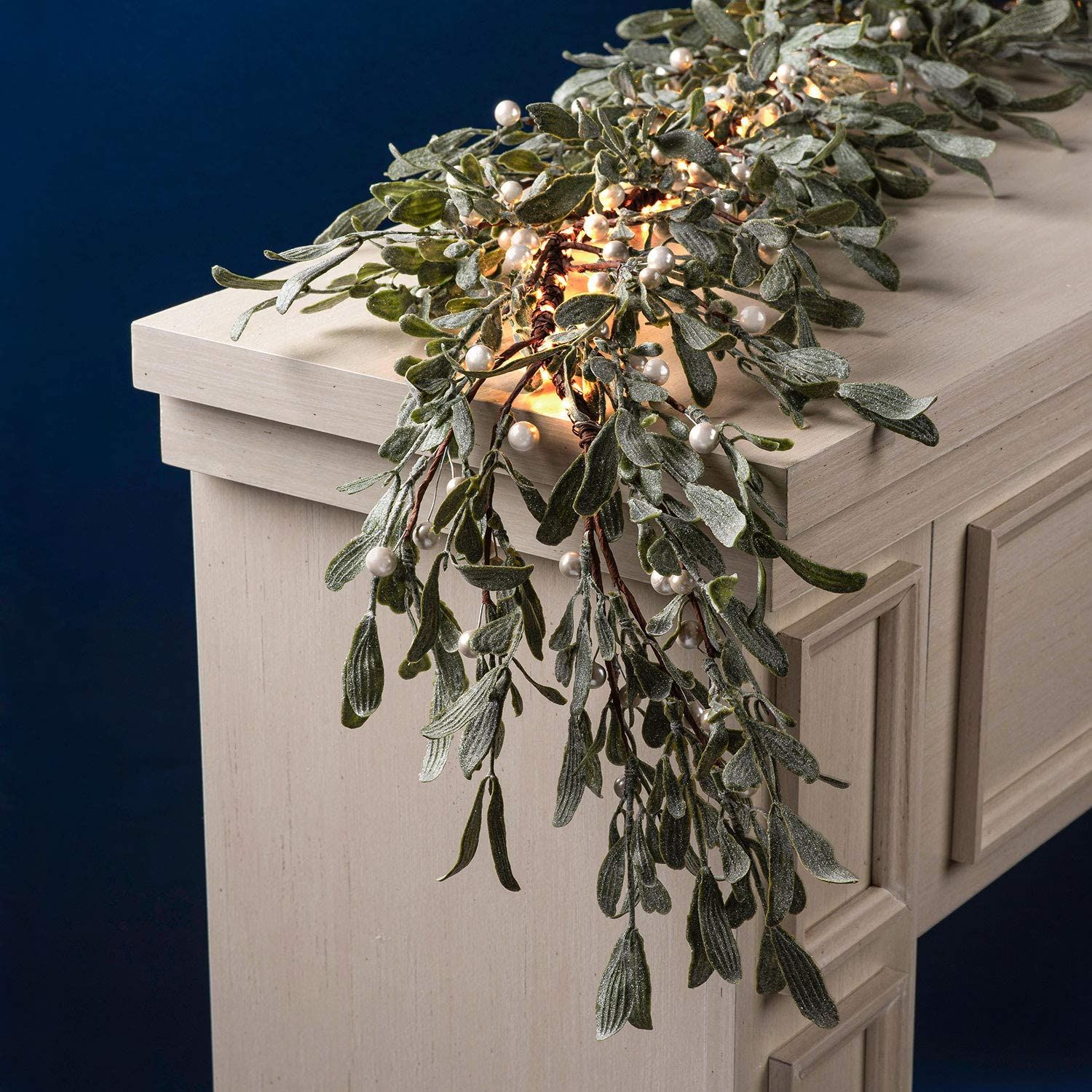Fall Garland for Mantle with Lights - 5 Ft, 100 White LED, Battery Operated, Frosted Greenery, Pe... | Amazon (US)