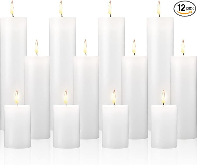 Lounsweer 12 Pieces Pillar Candles Unscented Votive Candles Wax for Wedding Halloween, Spa, Holid... | Amazon (US)