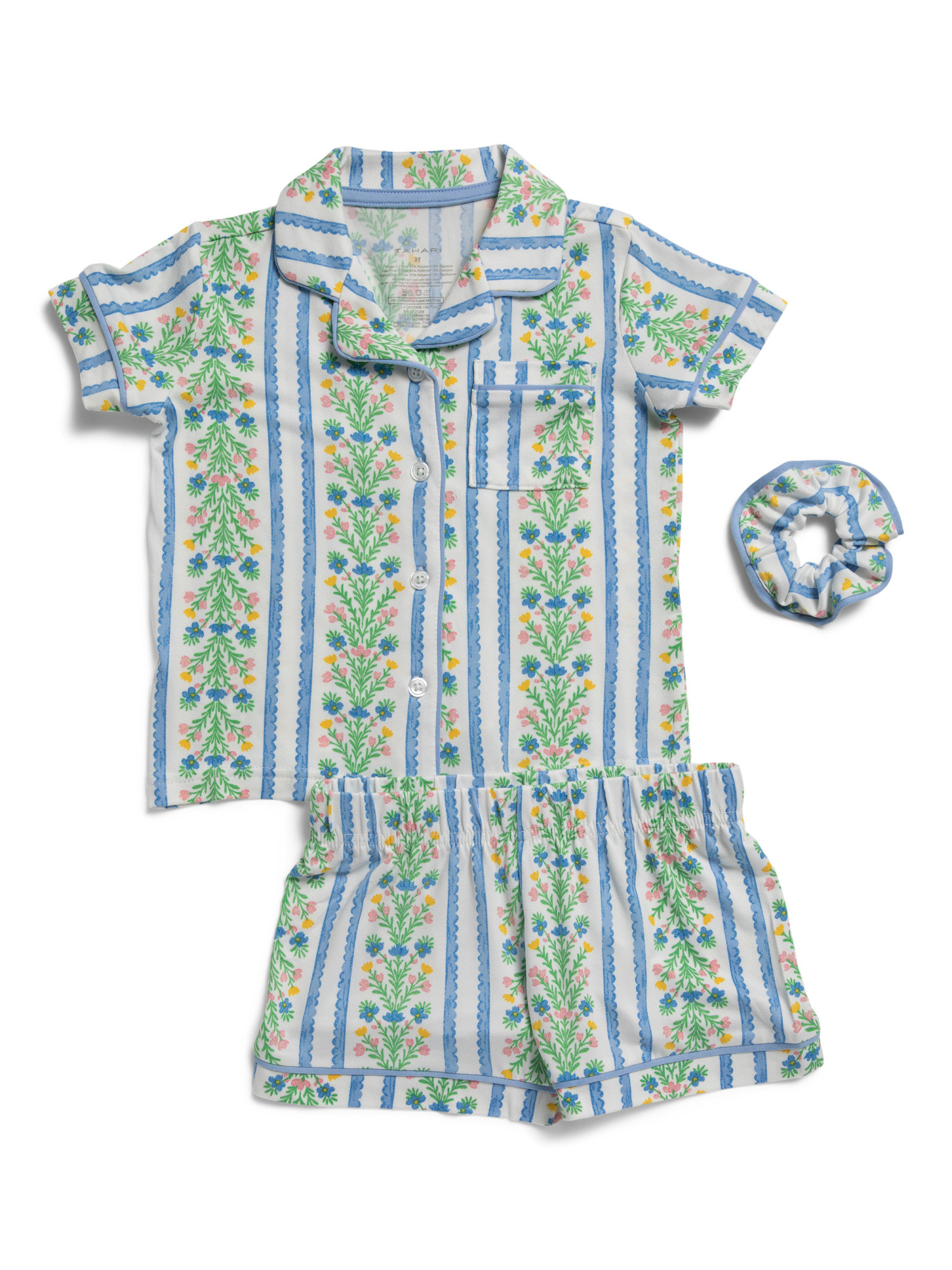 2pc Floral Trellis Button Front Pajama Set With Scrunchie | TJ Maxx