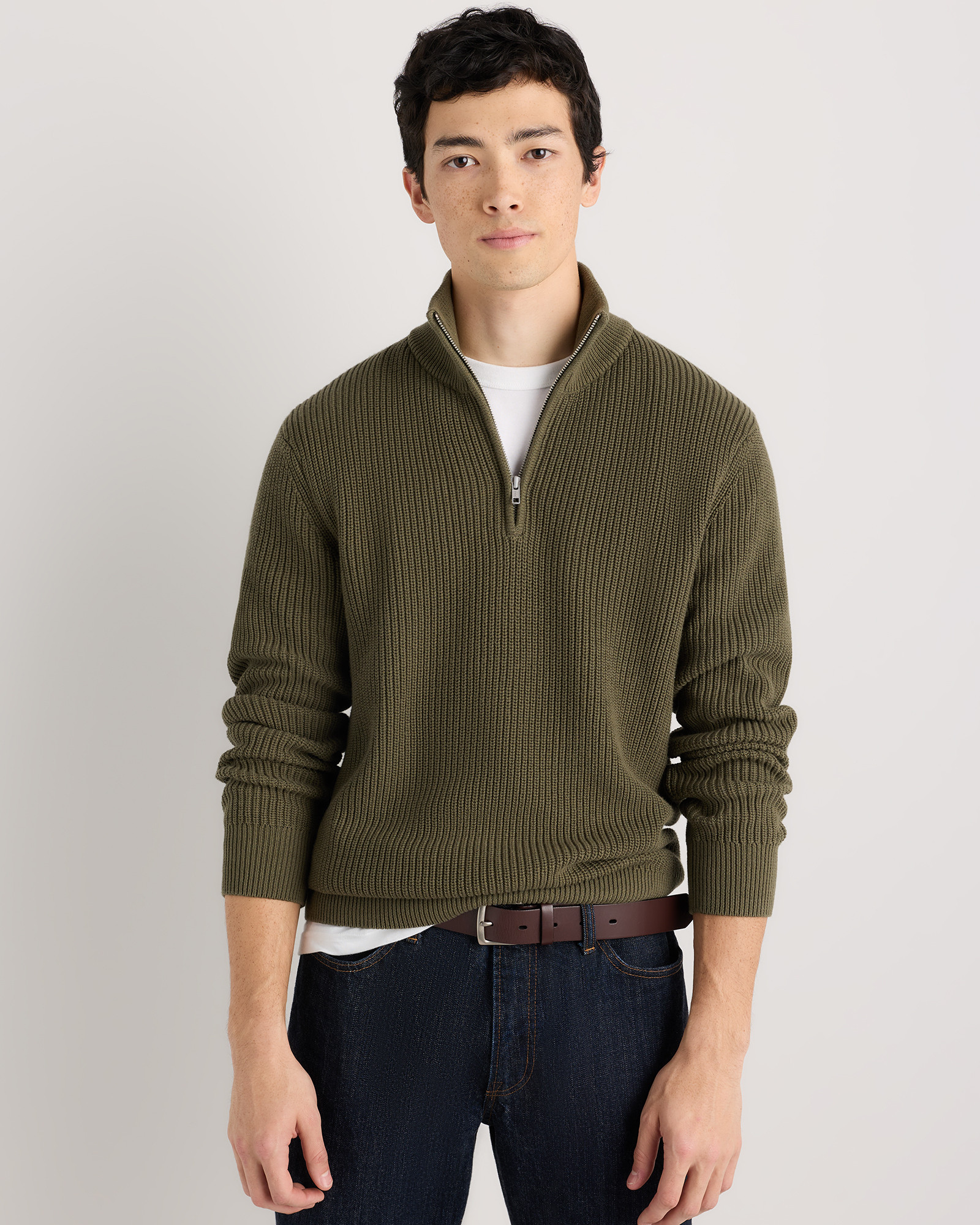 Quince | Men's Ribbed Quarter-Zip Sweater in Mid Heather Grey, Size XXL, Organic Cotton | Quince