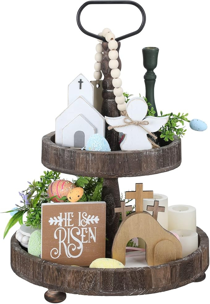 5 Pcs Jesus Tomb Easter Tray Bundle Kit with LED Fairy Lights, Wooden Easter Jesus Sign He Is Ris... | Amazon (US)