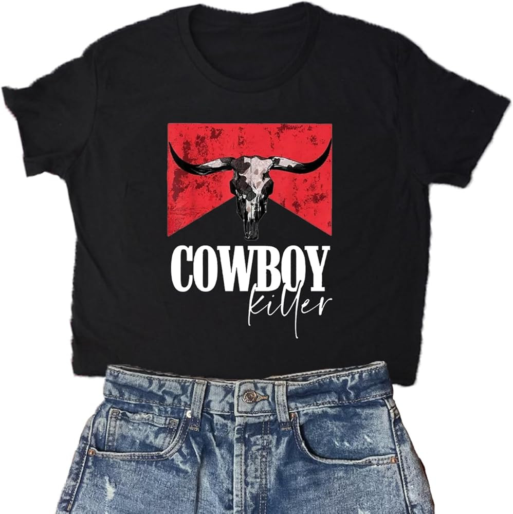 Cowboy Killer Shirt Women Wild Vintage Western Rodeo T-Shirt Bull Skull Graphic Tee Country Conce... | Amazon (US)