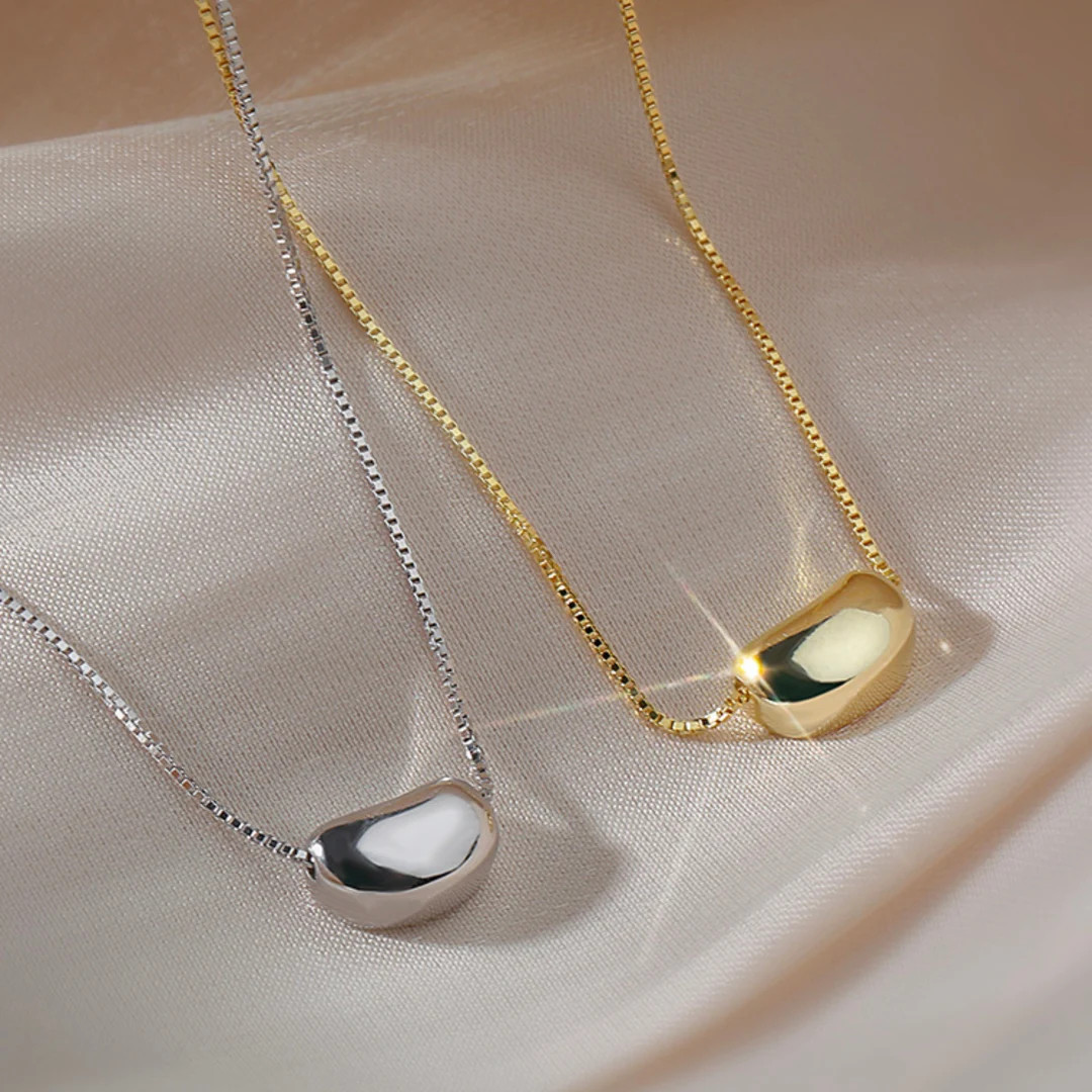 Dainty Bean Necklace  Stainless Steel Necklace  Box Chain - Etsy | Etsy (US)