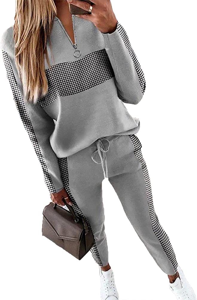 Casual Outfits Long Pant Set Sweatsuits Lounge workout sets for women half-Zipper Matching Jogger... | Amazon (US)
