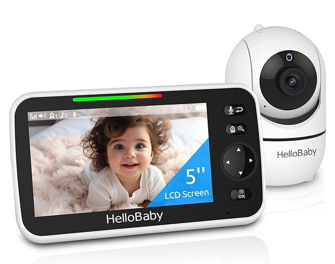 HelloBaby Upgrade Monitor, 5''Sreen with 30-Hour Battery, Pan-Tilt-Zoom Video Baby Monitor with C... | Amazon (US)