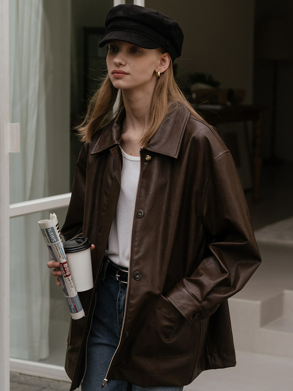 Eco Leather Pocket Jacket (Brown) | W Concept (US)