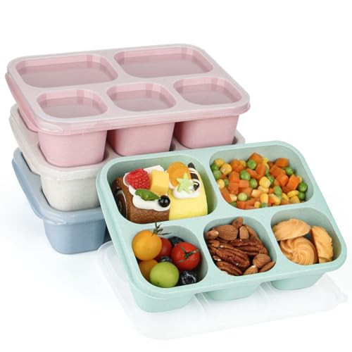 Lunbxx Bento Lunch Boxes - Reusable 5-Compartment Food Lunchables Containers, Snack Boxes For Adults Container for School, Work, and Travel, Set of 4 (Wheat) | Amazon (US)