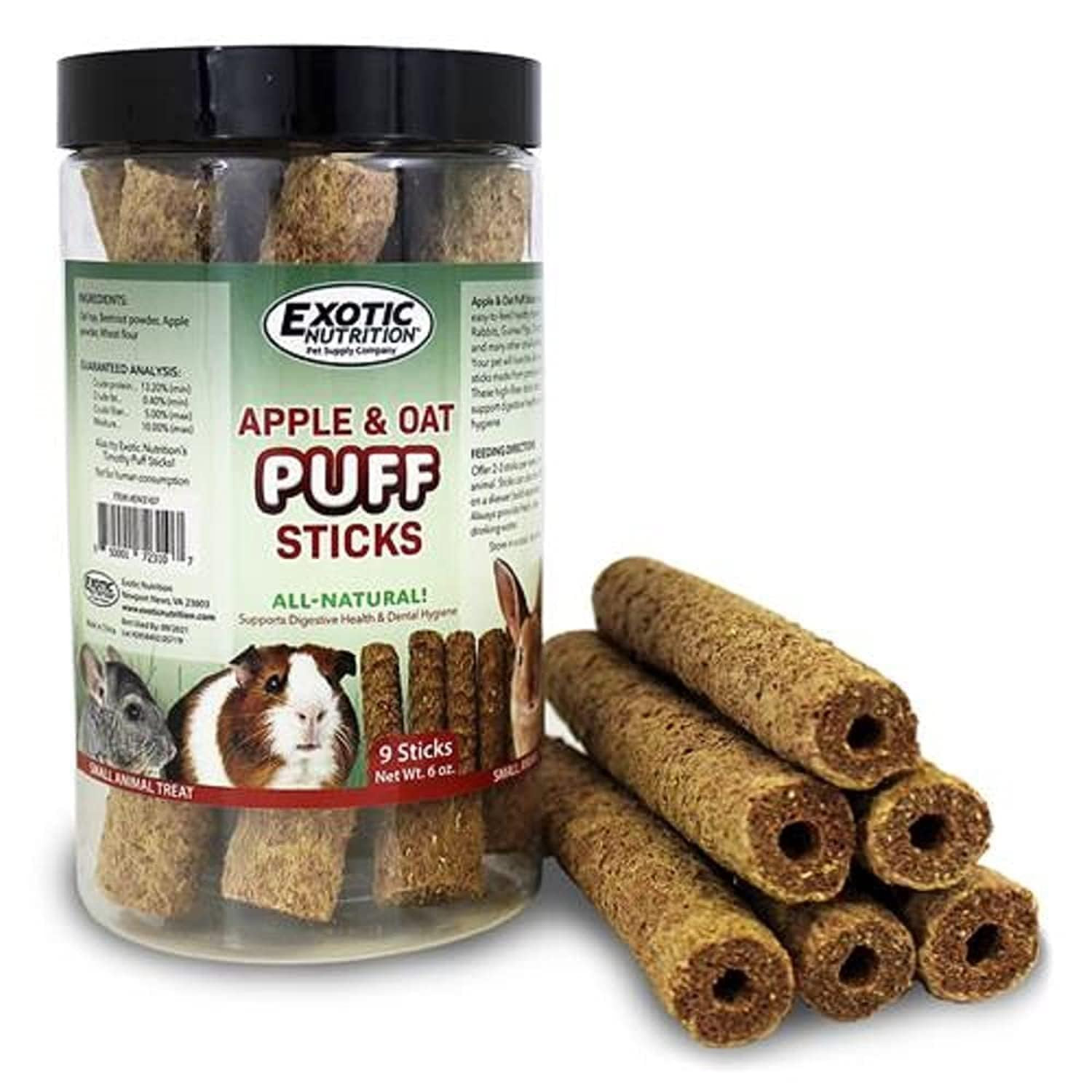 Apple & Oat Puff Sticks (6 oz.) - Healthy Natural High Fiber Chew Treat Made with Oat Hay - Rabbi... | Amazon (US)