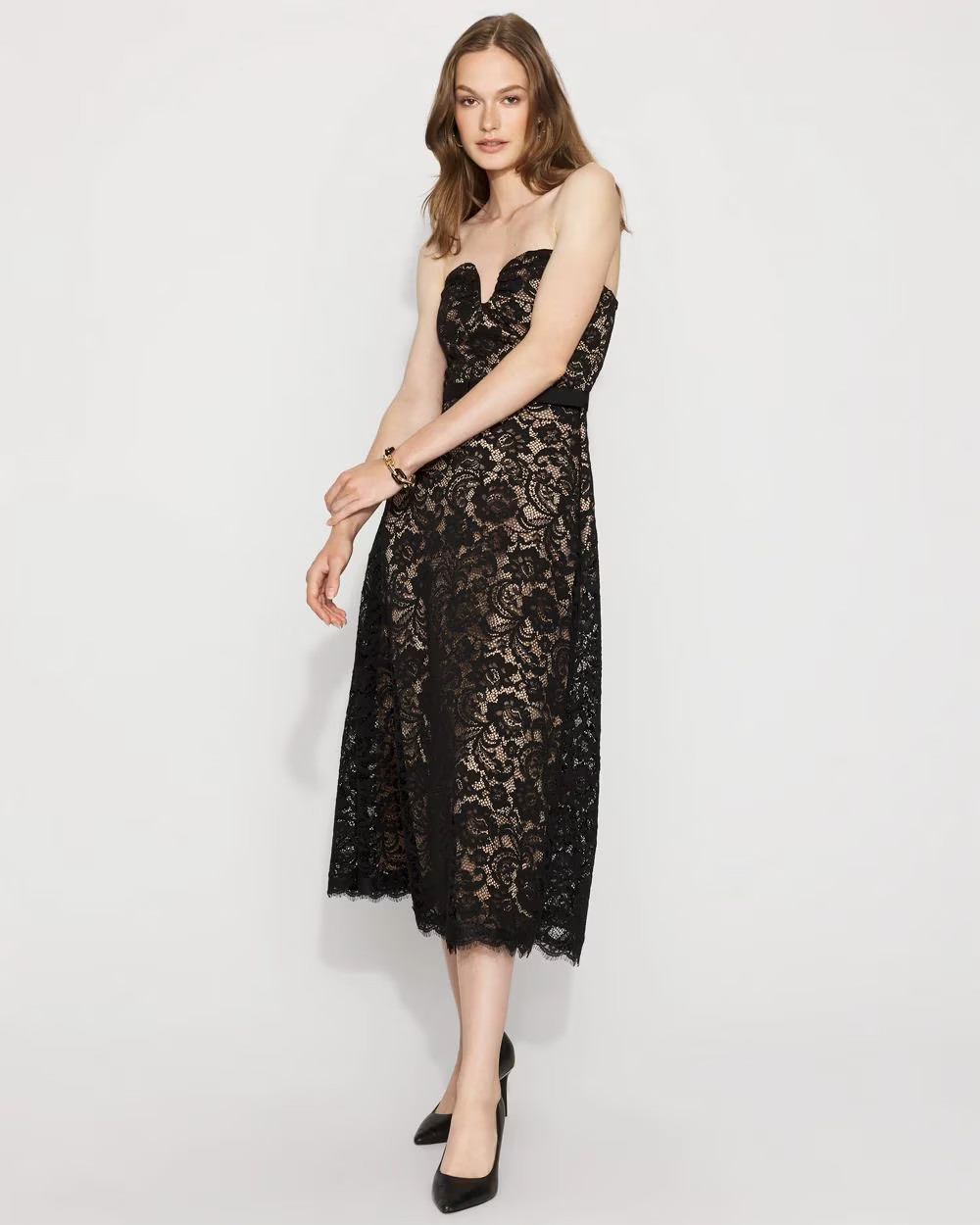 Strapless Lace Midi Dress | White House Black Market | White House Black Market