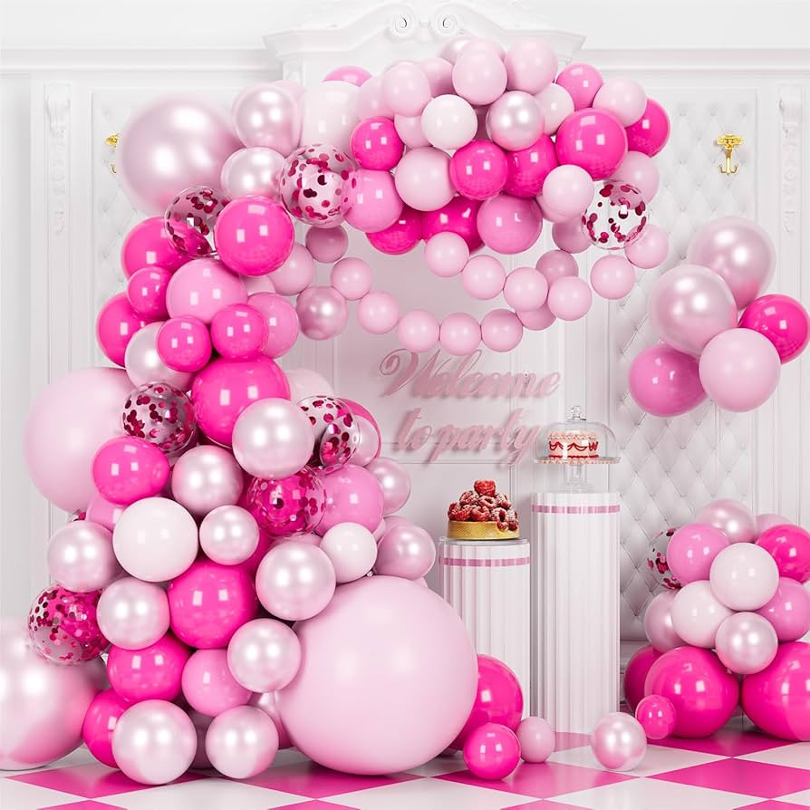 Balloons-Pink Balloons,129 pcs Pink Balloon arch Kit,Hot Pink Balloons Different Size,18/12/10/5 ... | Amazon (US)