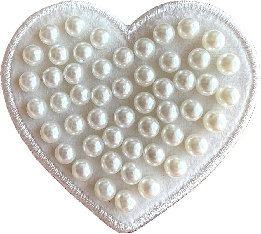 Ivory Pearl & White Letter Varsity Initial Patches, Adhesive Sticker Iron On, 2.75" Height (Heart... | Amazon (US)