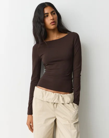 Cotton Boat Neck Long Sleeve Top | Glassons (Australia)