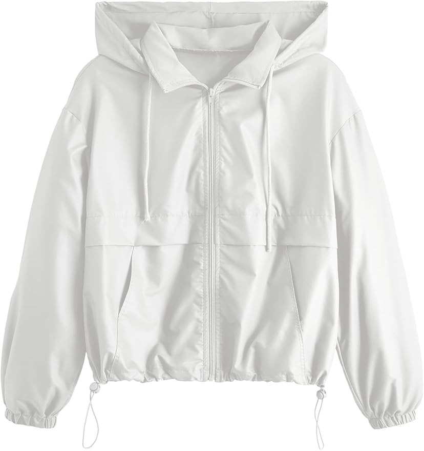 Verdusa Women's Zip Up Lightweight Windbreaker Jacket Sport Casual Workout Hoodie Outerwear with ... | Amazon (US)