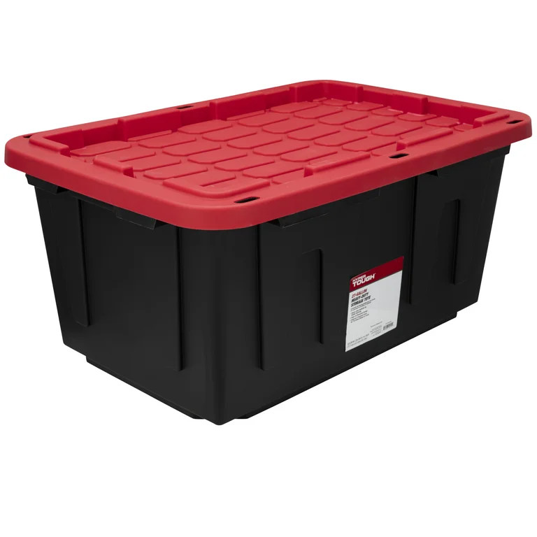 Hyper Tough 27 Gallon Large Storage Bin with Snap Lid, Black and Red, Heavy Duty Plastic Storage ... | Walmart (US)