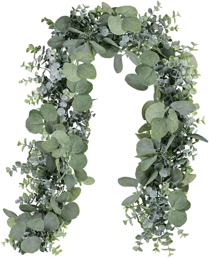 Winlyn 5.9' Long Faux Leaves Greenery Artificial Silver Dollar Eucalyptus Garland in Grey Green W... | Amazon (US)