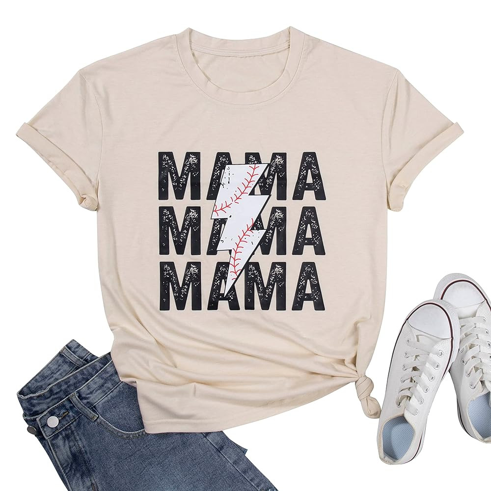 Baseball Mama Shirt Women Mom Life T-Shirts Mama Letter Printed Softball Short Sleeve Tee Tops | Amazon (US)