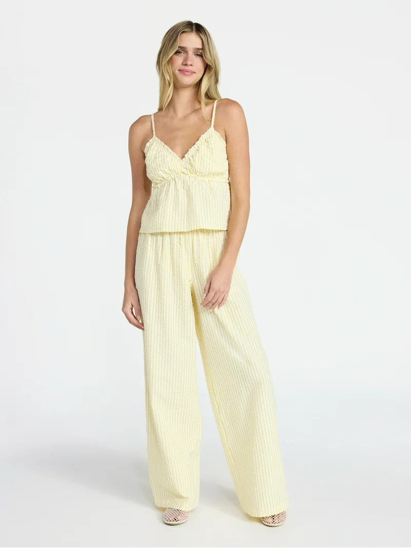 No Boundaries Striped Seersucker Ruffle Cami and Drawstring Pants Set, 2-Piece, Women's XXS-XXL | Walmart (US)