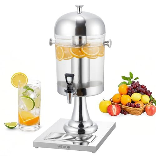 VEVOR Beverage Dispenser, 2.1 Gallon Drink Dispenser for Parties, Stainless Steel + Plastic Juice Dispensers with Spigot Ice Chamber Tray, Iced Tea Lemonade Juice Dispensers, for Restaurants, Hotels | Amazon (US)