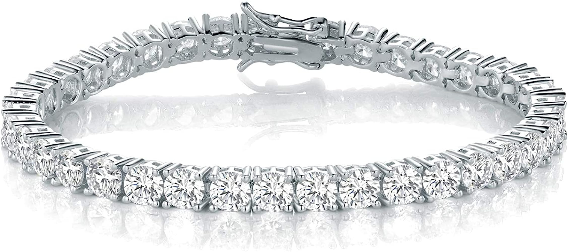 GMESME 18K White Gold Plated 4.0 Round Cubic Zirconia Classic Tennis Bracelet 6/6.5/7/7.5/8/8.5/9... | Amazon (US)