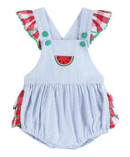 Lil Cactus Light Blue Seersucker Smocked Watermelon Ruffle Romper - Infant & Toddler | Zulily