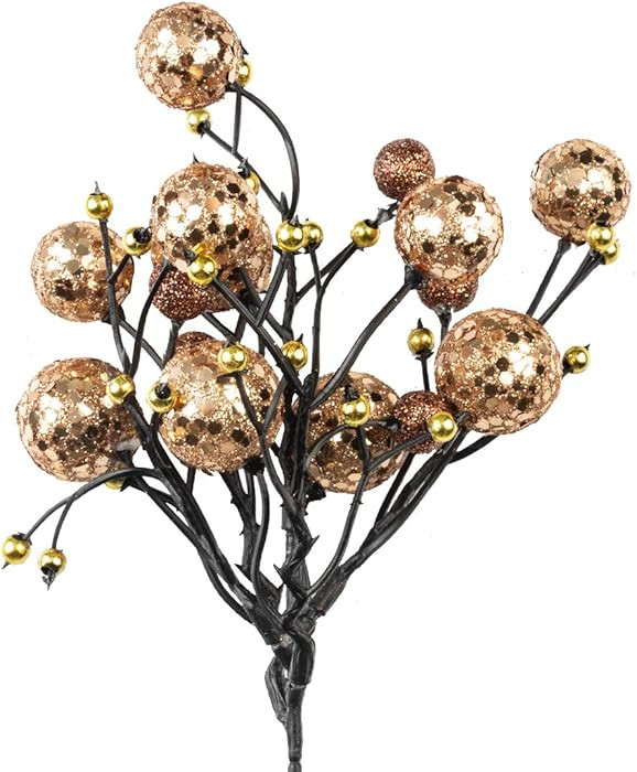 KI Store Champagne Christmas Berry Pick Stem Pack of 9 Artificial Glittered Berries Ornaments Flo... | Amazon (US)