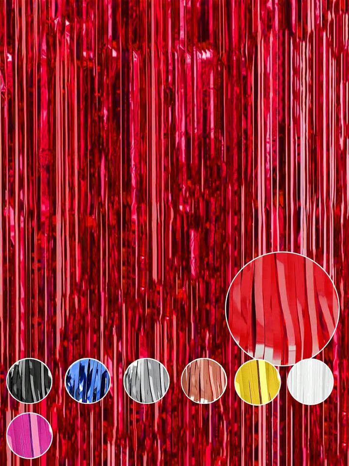 1PC 1x2m Red Metallic Foil Fringe Tinsel Curtain Happy Birthday Proposal Party Wedding Merry Chri... | SHEIN