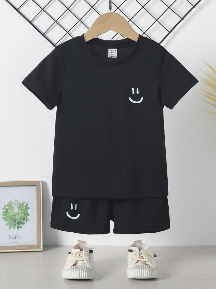 SHEIN Kids QTFun Young Boy Cartoon Graphic Tee & Shorts | SHEIN