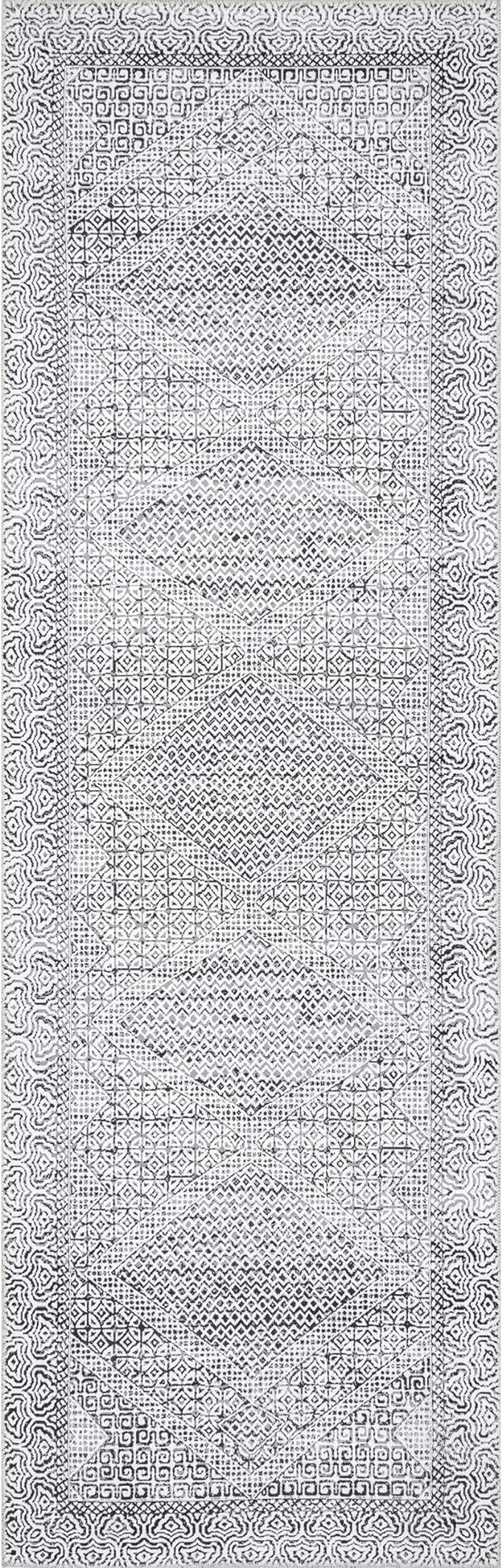 nuLOOM Hart Machine Washable Abstract Tribal Runner Rug, 2' 6" x 8', Grey | Amazon (US)