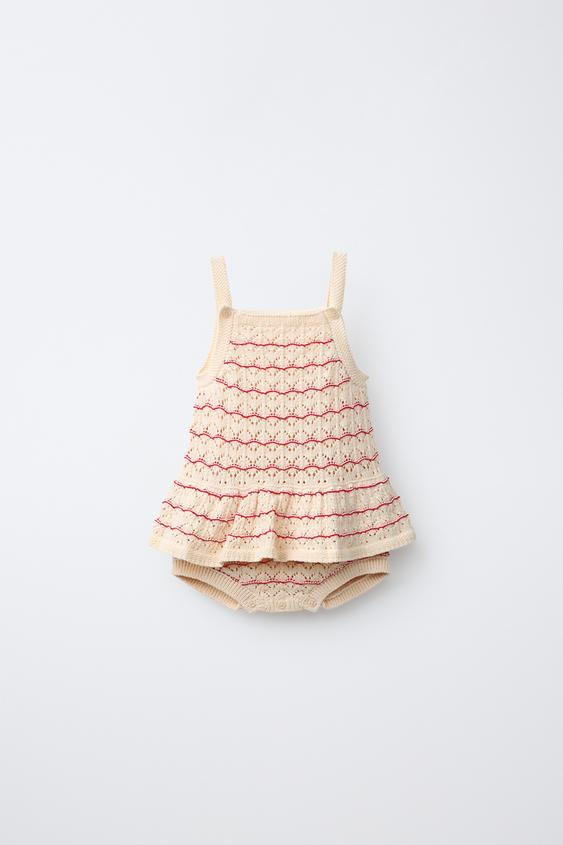 STRIPED POINTELLE KNIT ROMPER | Zara US