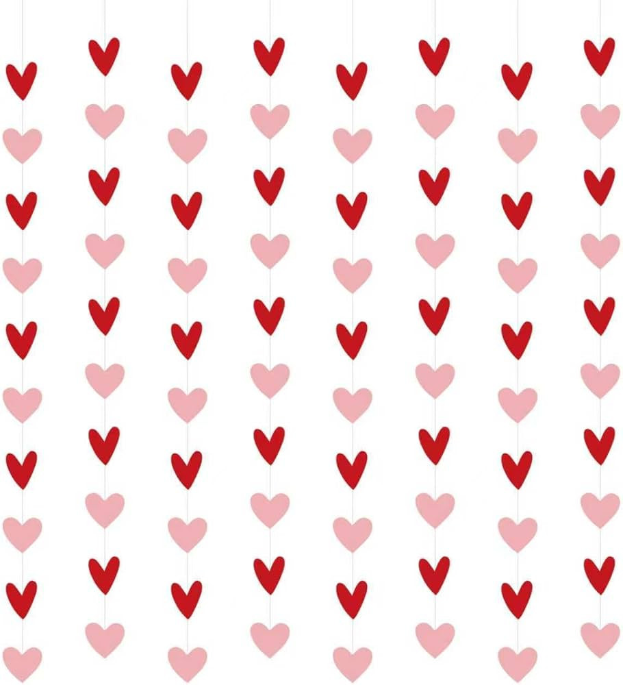 80 Hanging Hearts, Red Pink Heart Streamers for Valentines Day Banner, Heart Garlands Red Pink fo... | Amazon (US)