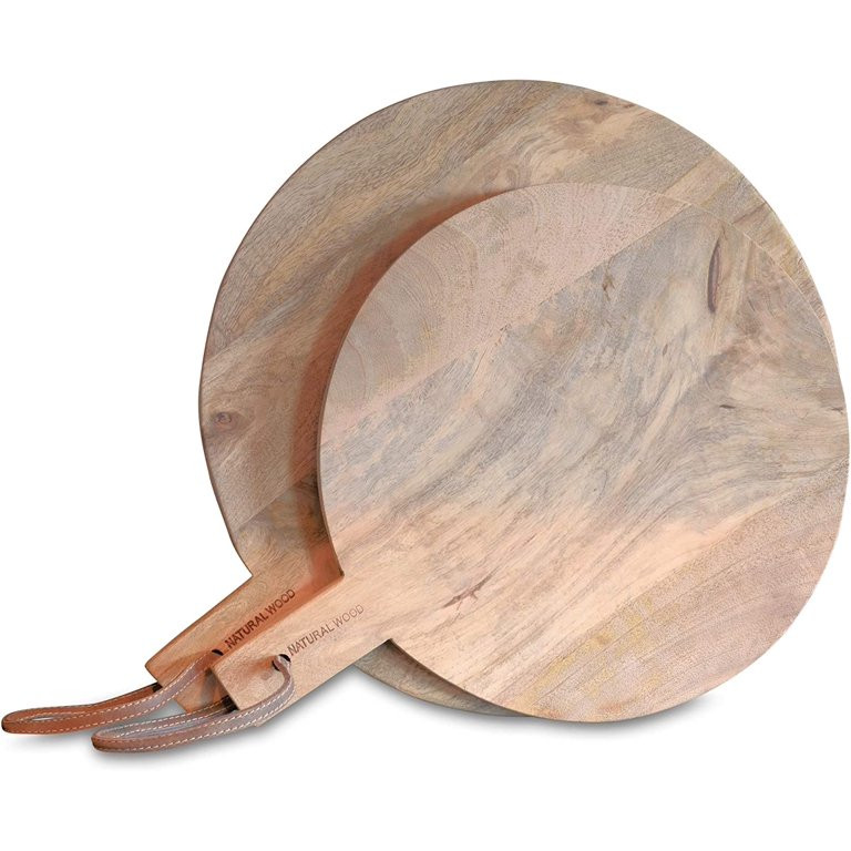 Gastro Chic Cutting Boards, Set of 2, Paddle Shaped, Rustic Mango Wood, Stitched Leather Hanging ... | Walmart (US)