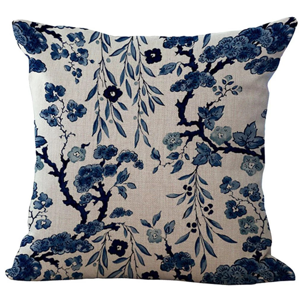 SANAG Floral Elk Blue and White Cotton Linen Throw Pillows Case Cushion Cover 18x18 inch - Walmar... | Walmart (US)