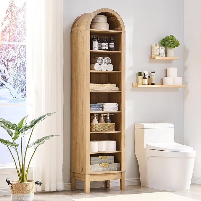 71" Tall Arched Bathroom Storage Cabinet, 8-Tier Modern Farmhouse Storage Cabinet with Adjustable... | Amazon (US)