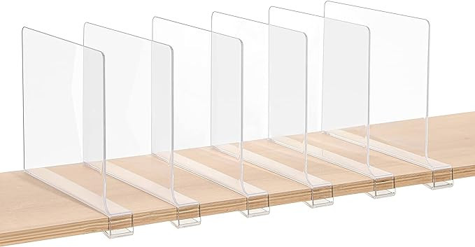 ZORCOR Clear Acrylic Shelf Dividers, Closets Shelf and Closet Separator for Organization in Bedro... | Amazon (US)