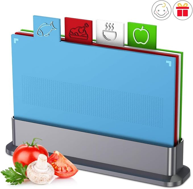 Chopping Board Set for Kitchen,Set of 4 Small Cutting Boards with Index Color Coded Food Icon, No... | Amazon (US)