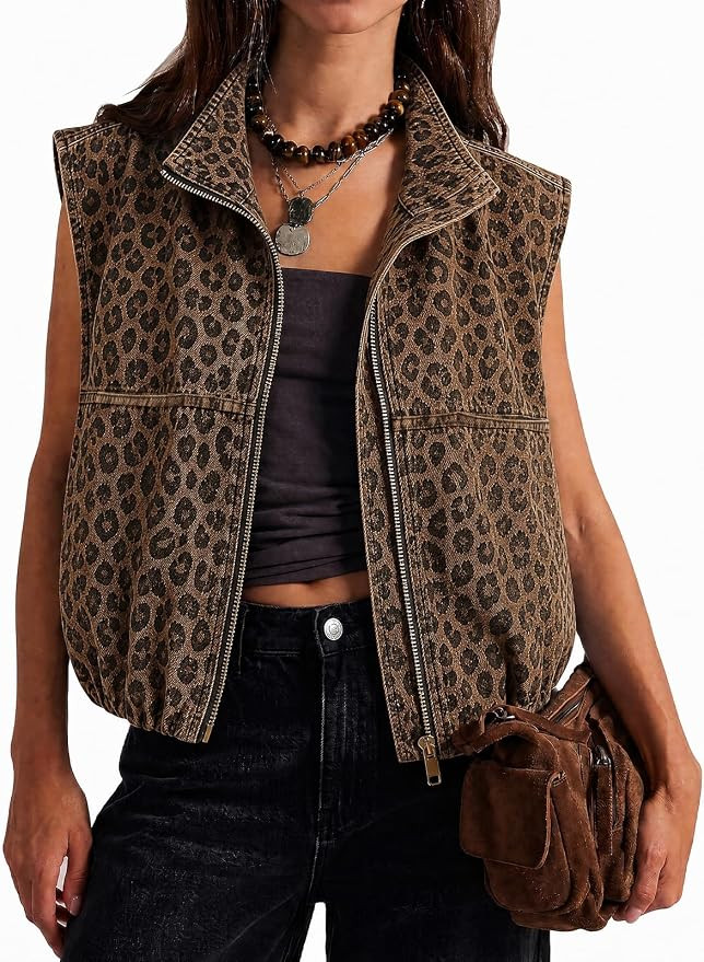 Tankaneo Womens Zip Up Denim Vest Jean Top Summer Casual Sleeveless Jacket | Amazon (US)