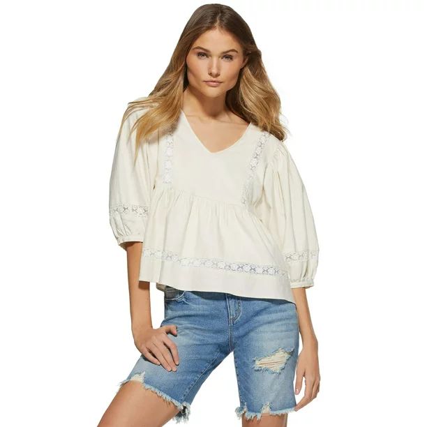 Scoop Women’s Blouson Sleeve V-Neck Shirt | Walmart (US)