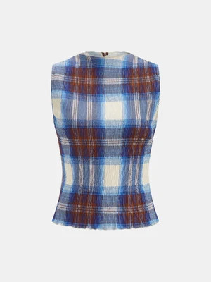 Plaid Crinkle Sleeveless Top | Commense