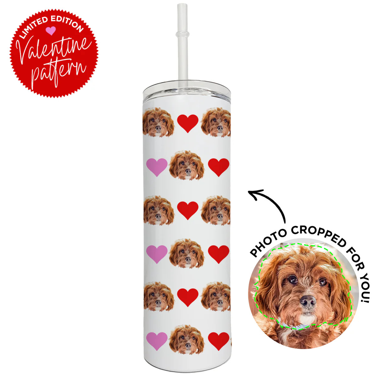 Personalized Pet Heart Pattern Skinny Tumbler | Type League Press