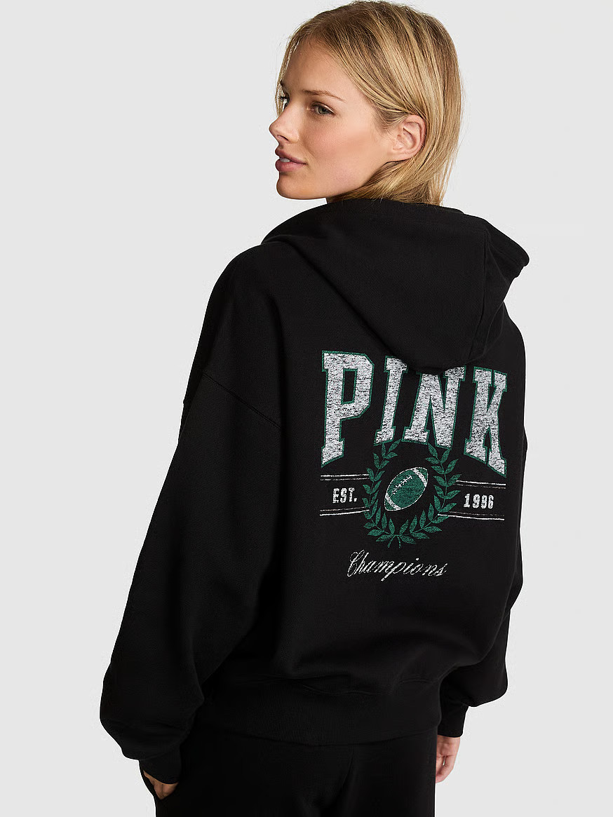 Buy Ivy Fleece Campus Full-Zip Hoodie, Pure Black Game Day - Order Hoodies & Sweatshirts online -... | Victoria's Secret (US / CA )