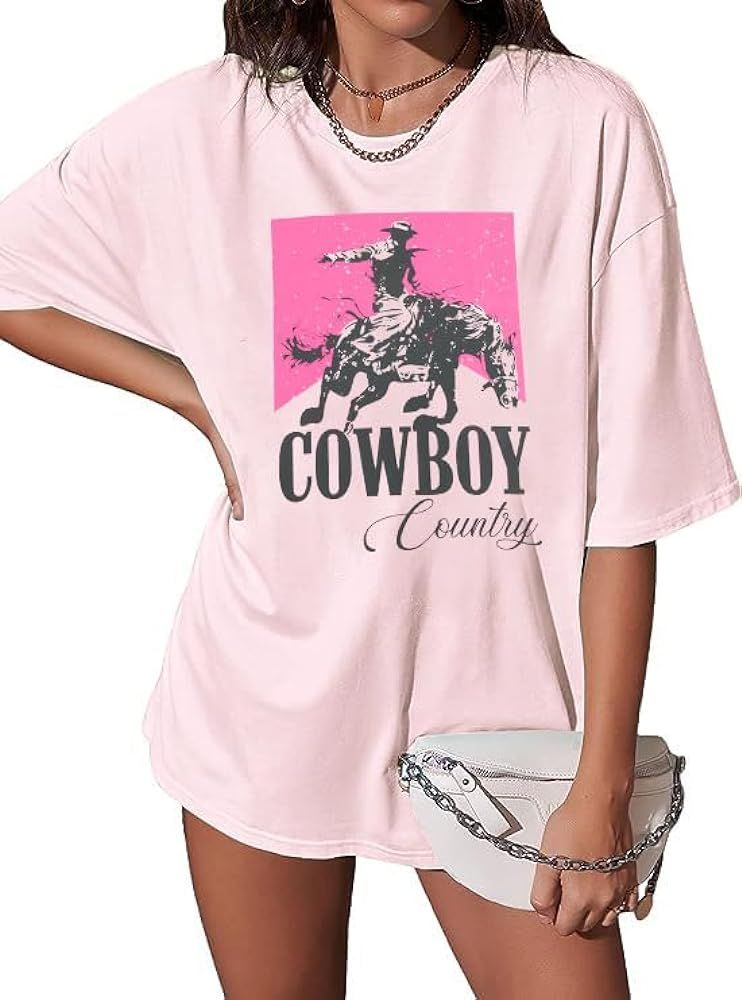 MYHALF Cowgirl Shirt Women Oversized Western Country Music Shirts Rodeo Graphic Tees Tops Casual ... | Amazon (US)