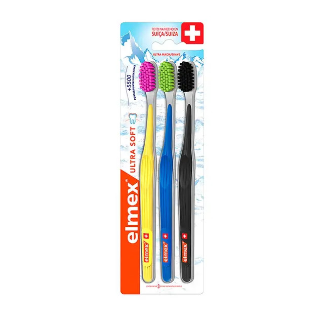 Escova de Dente Elmex Ultra Soft Extra Macia com 3 unidades em promoção | Droga Raia | DrogaRaia (BR)