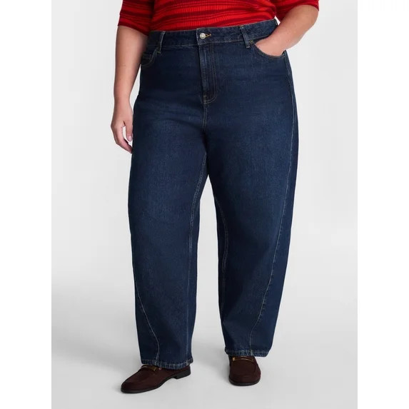 Terra & Sky Women's Plus Mid Rise Barrel Jeans, 30” Inseam, Sizes 16W-24W | Walmart (US)