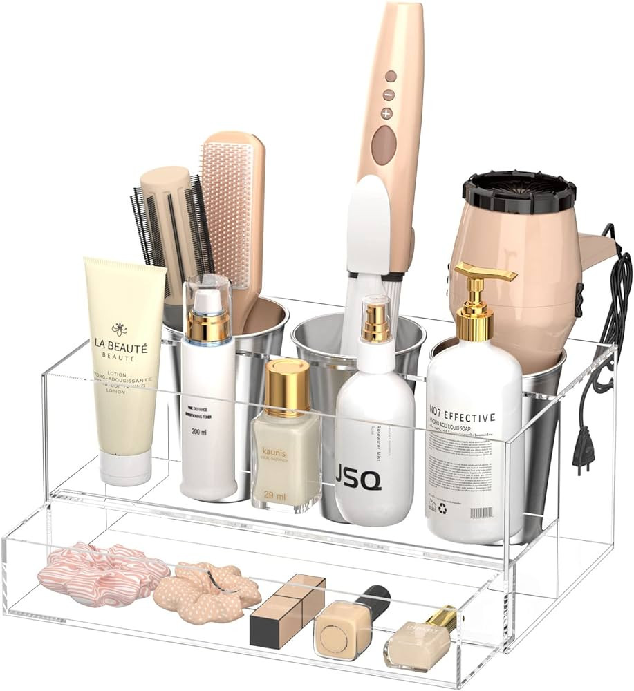 NIUBEE Hair Tool Organizer, Clear Acrylic Hair Dryer and Styling Organizer with Drawer, Bathroom ... | Amazon (US)