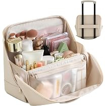 Travel Makeup Bag with Magnetic Fold-Down Flap, Waterproof Leather Cosmetic and Toiletry Organize... | Amazon (US)