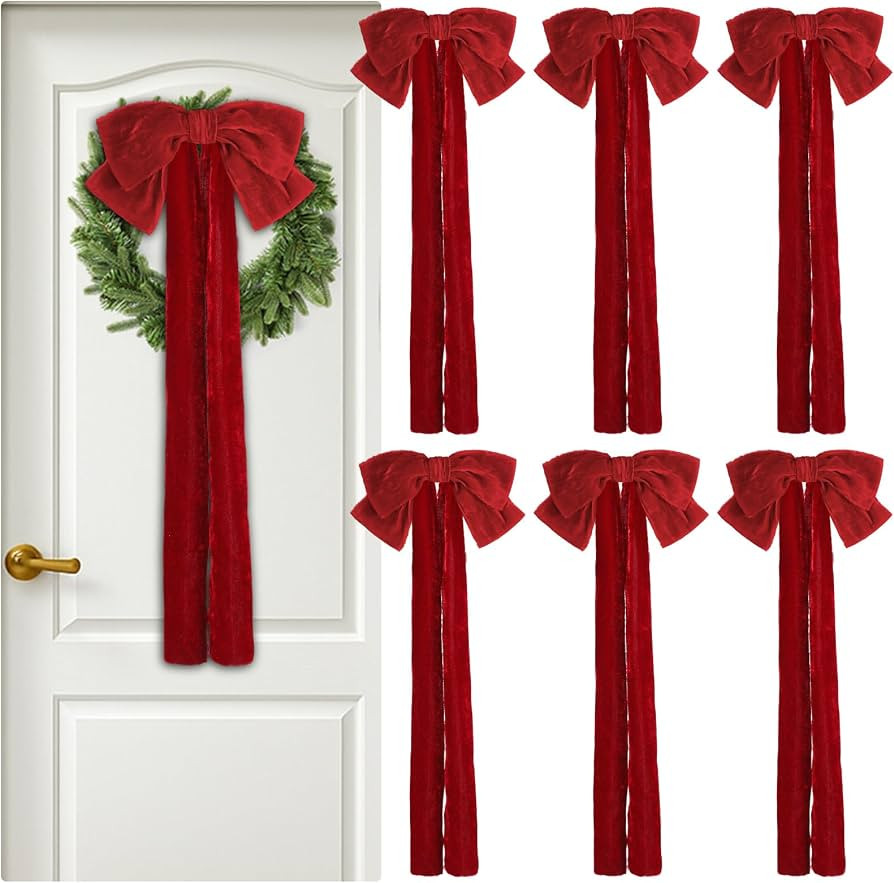 6 Pcs Large Velvet Bows for Christmas Tree 19.7" x 10.6" Velvet Ribbon Bows Ornament Christmas Sw... | Amazon (US)