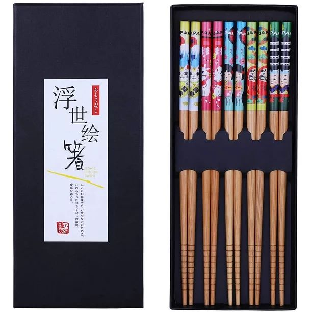 Antner 5 Pairs Bamboo Chopsticks Reusable Japanese Style Chop Sticks Gift Sets, Classic Natural B... | Walmart (US)