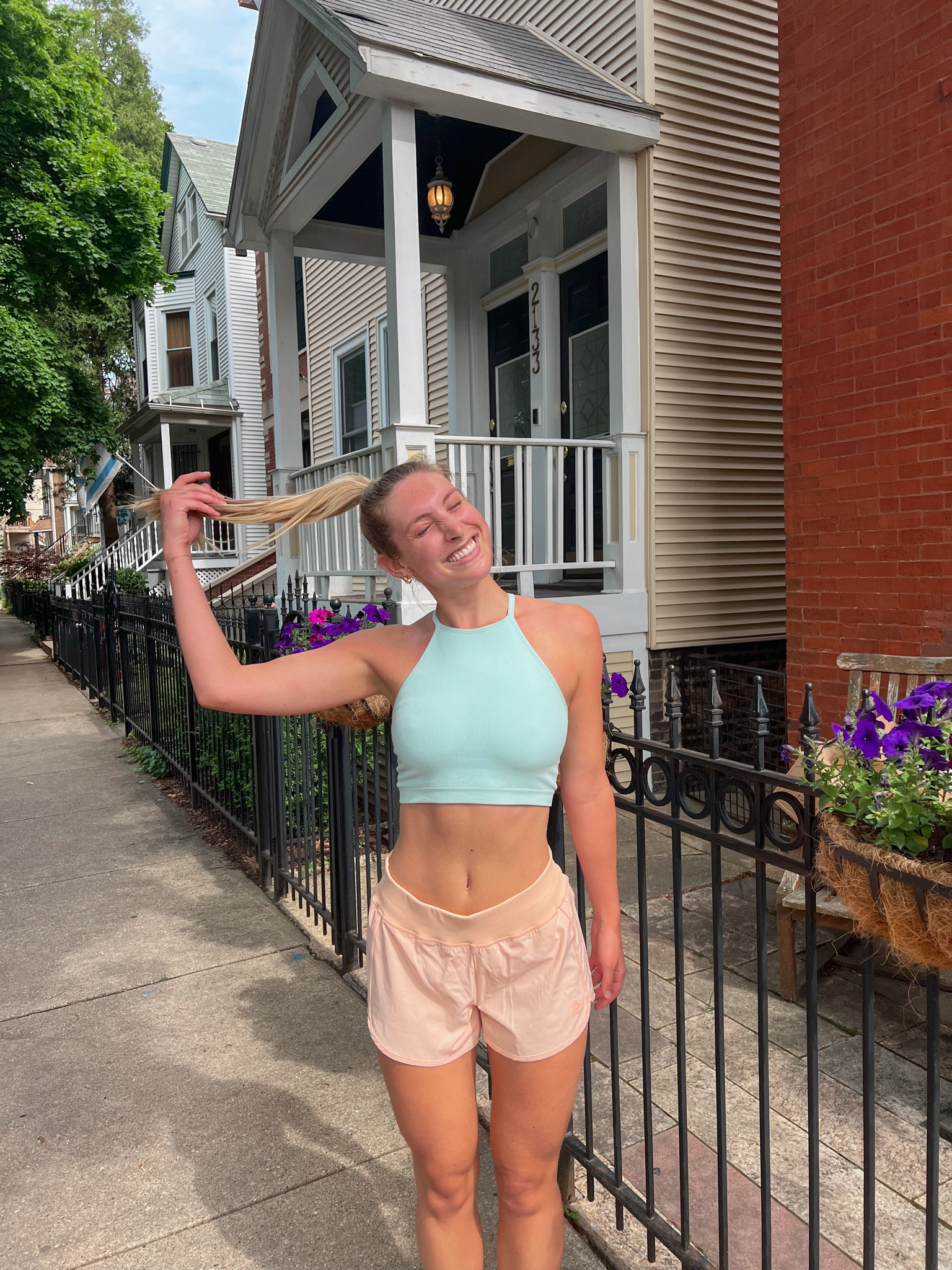 Back on my running grind for the summer means running fits and the most colorful athletic clothes I can find 🩵🏃‍♀️ high neck sports bra paired with these peach shorts and my new hokas!

#LTKxWalmart #LTKU #LTKActive