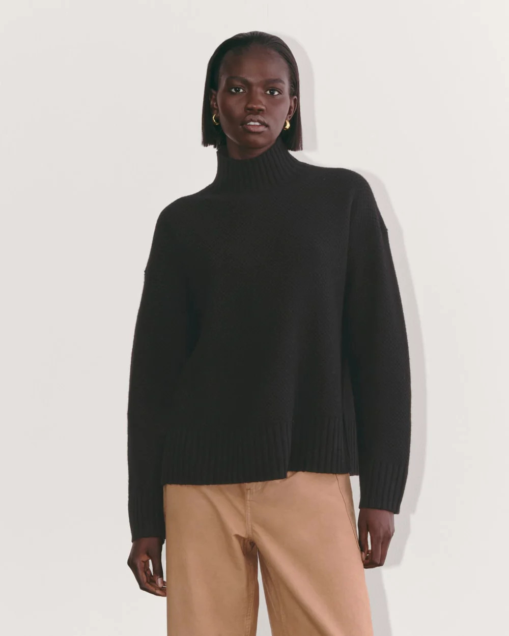 The Honeycomb Funnel Neck in Wool Cashmere | Black | Everlane