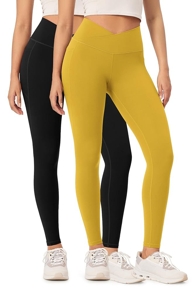 ODODOS 2 Pack Buttery Soft Cross Waist Leggings with Pockets for Women, ODCLOUD 25" / 28" Crossov... | Amazon (US)